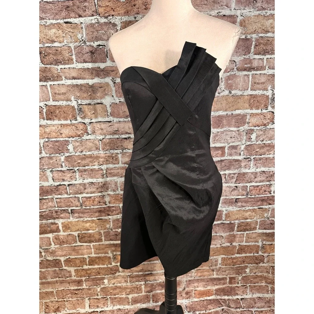 Twentyone Womens Black One Shoulder Pleated Cocktail Mini Dress JM213 Size L - Picture 2 of 14